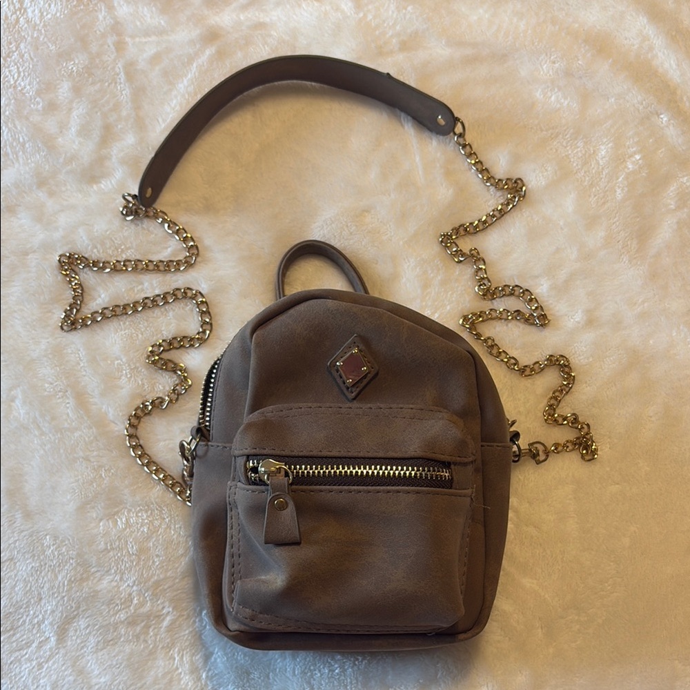 Brown Leather Chain Strap Mini Backpack